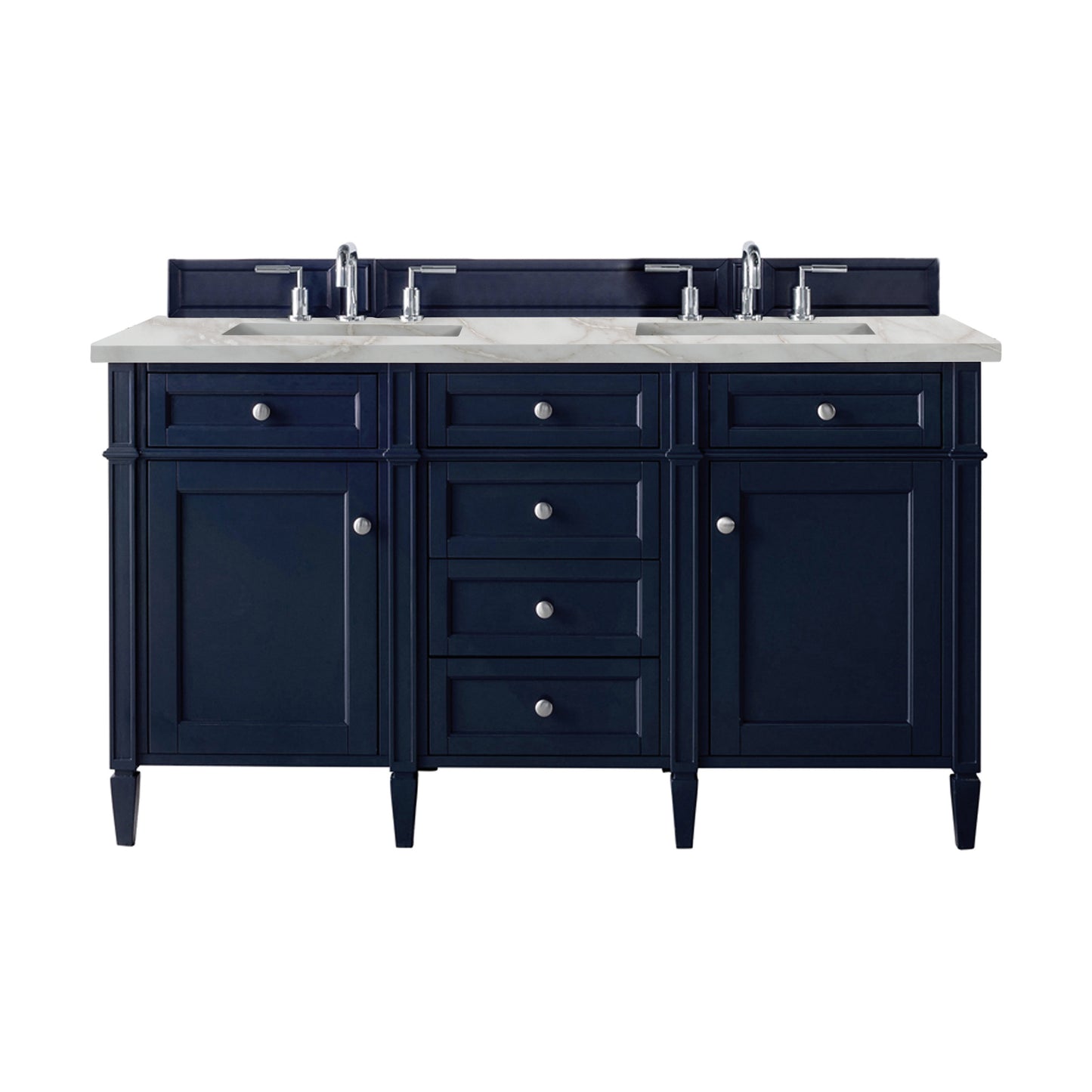 James Martin Vanities Brittany 60" Victory Blue Double Vanity With 3 cm Victorian Silver Silestone Top and FreePower Wireless Charger