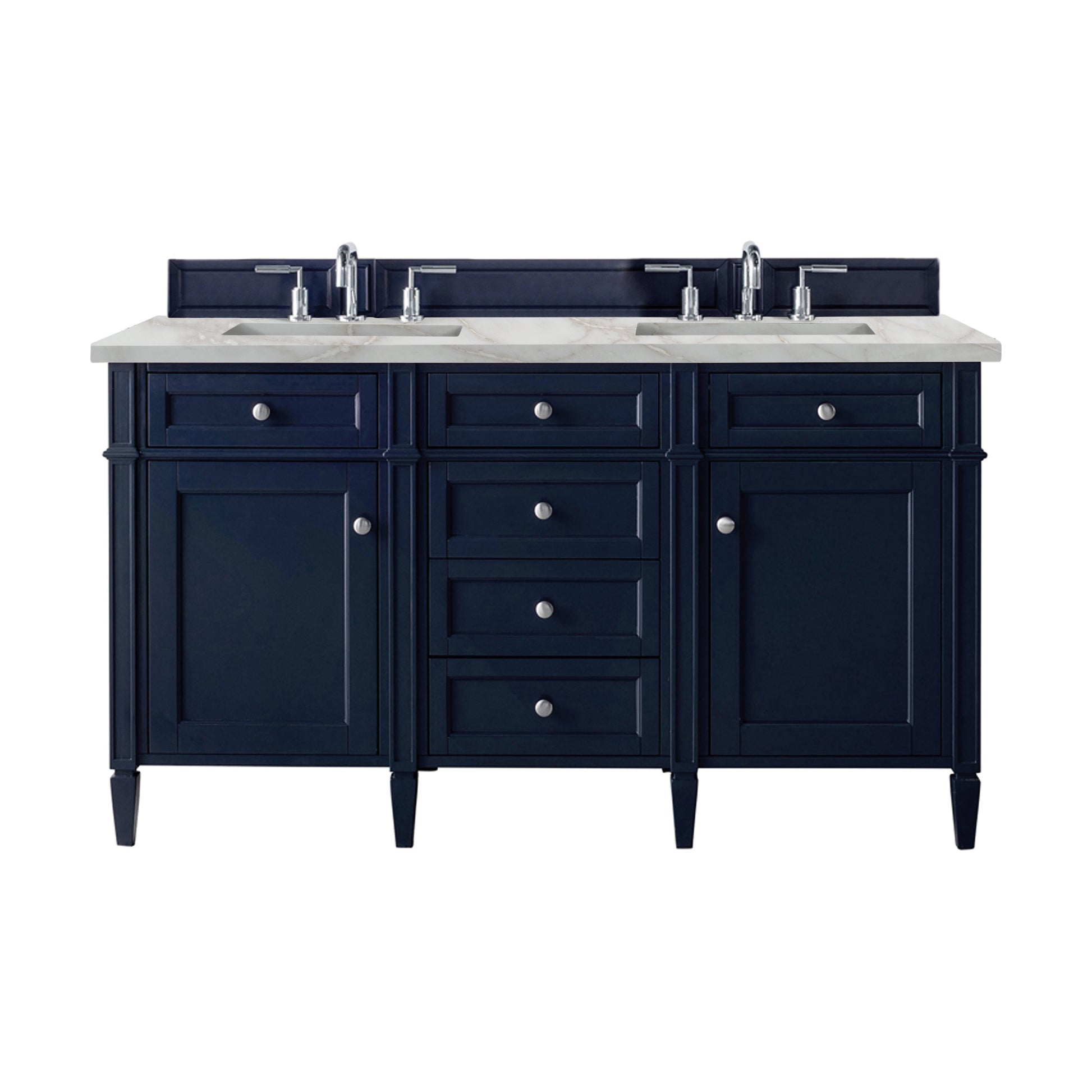 James Martin Vanities Brittany 60" Victory Blue Double Vanity With 3 cm Victorian Silver Silestone Top and FreePower Wireless Charger