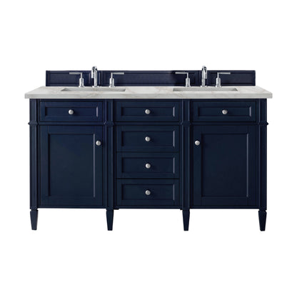 James Martin Vanities Brittany 60" Victory Blue Double Vanity With 3 cm Victorian Silver Silestone Top and FreePower Wireless Charger