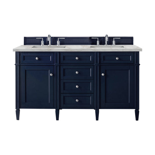 James Martin Vanities Brittany 60" Victory Blue Double Vanity With 3 cm Victorian Silver Silestone Top and FreePower Wireless Charger