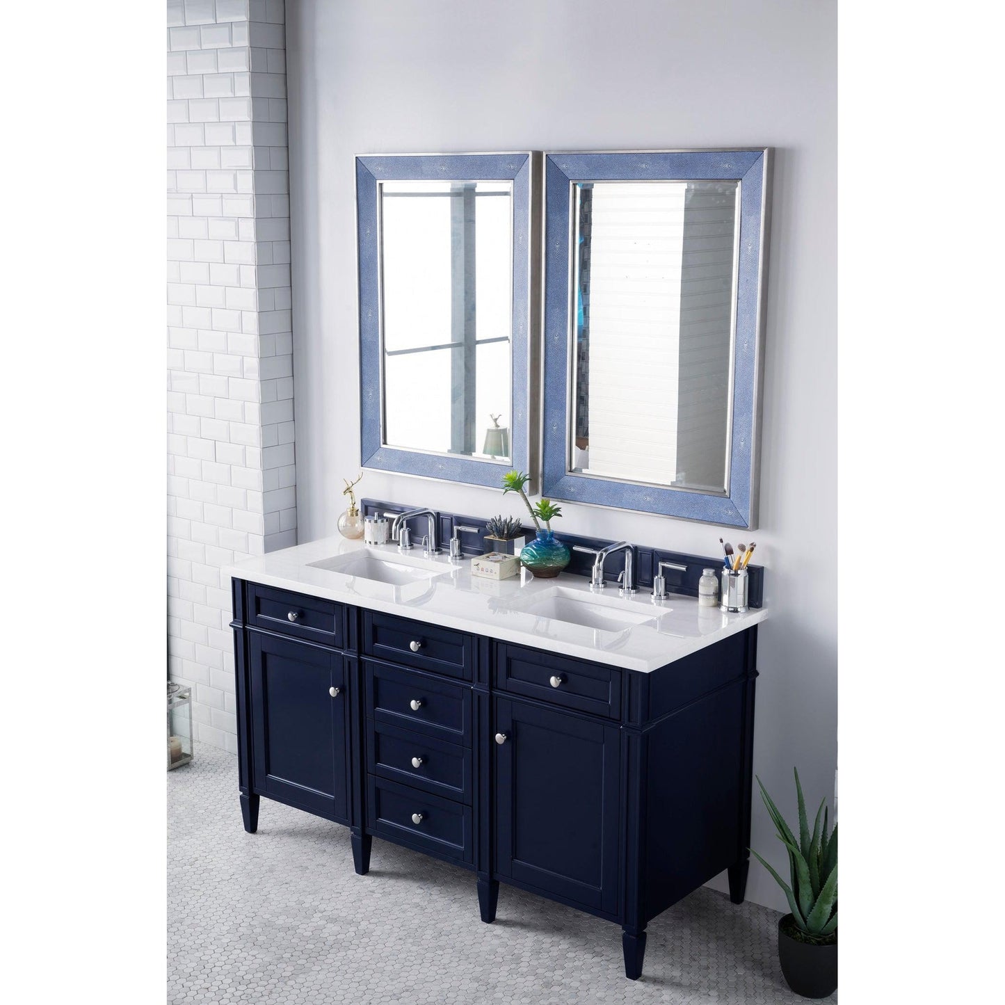 James Martin Vanities Brittany 60" Victory Blue Double Vanity With 3cm Arctic Fall Solid Surface Top