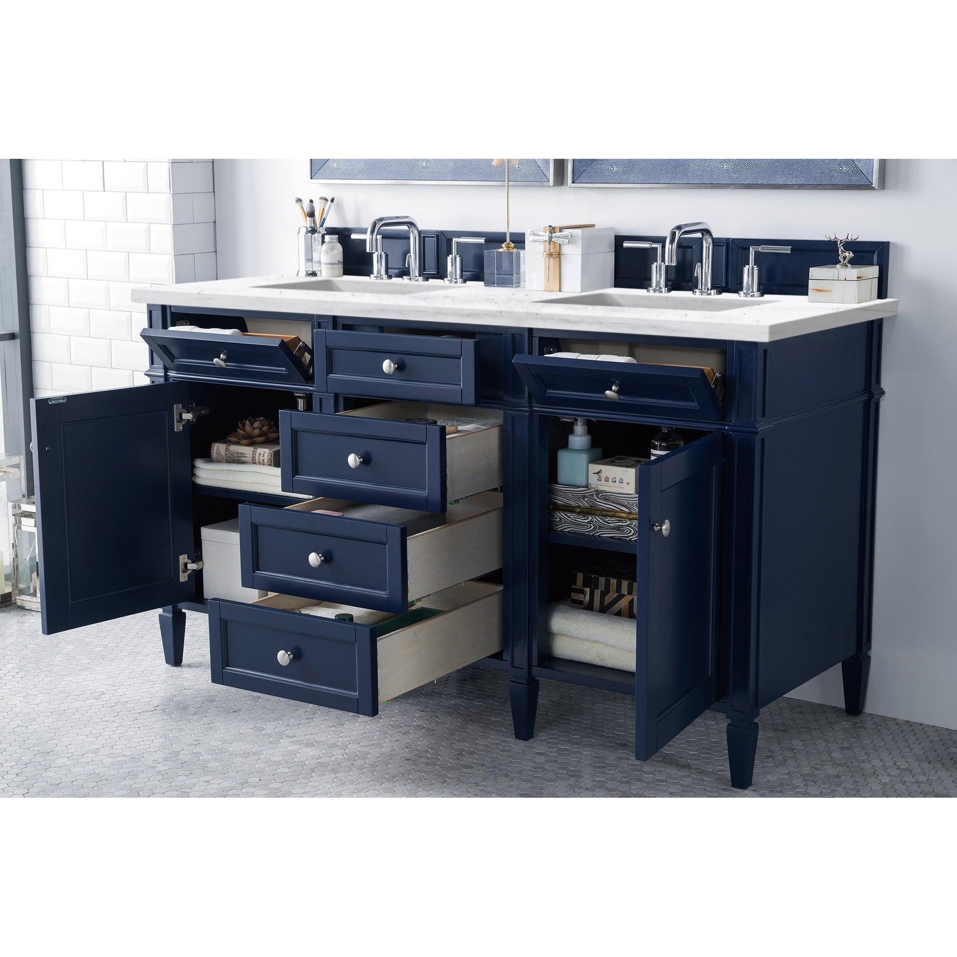 James Martin Vanities Brittany 60" Victory Blue Double Vanity With 3cm Arctic Fall Solid Surface Top