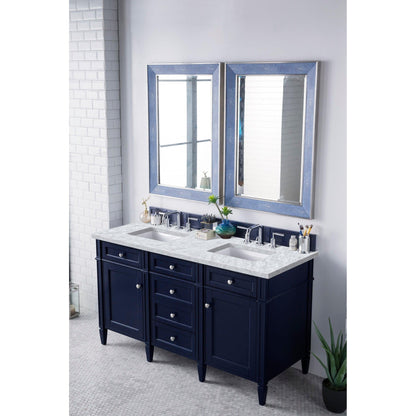 James Martin Vanities Brittany 60" Victory Blue Double Vanity With 3cm Carrara Marble Top