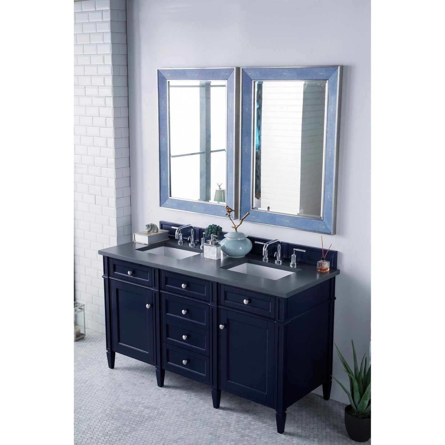 James Martin Vanities Brittany 60" Victory Blue Double Vanity With 3cm Charcoal Soapstone Quartz Top