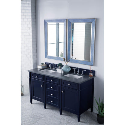 James Martin Vanities Brittany 60" Victory Blue Double Vanity With 3cm Charcoal Soapstone Quartz Top
