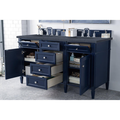 James Martin Vanities Brittany 60" Victory Blue Double Vanity With 3cm Charcoal Soapstone Quartz Top