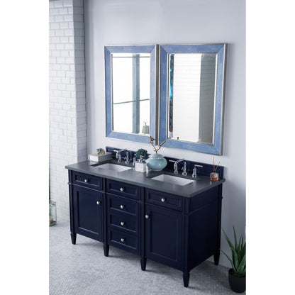 James Martin Vanities Brittany 60" Victory Blue Double Vanity With 3cm Eternal Jasmine Pearl Quartz Top