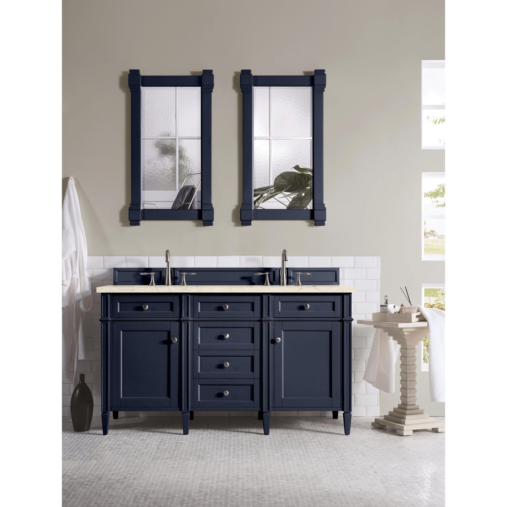 James Martin Vanities Brittany 60" Victory Blue Double Vanity With 3cm Eternal Marfil Quartz Top