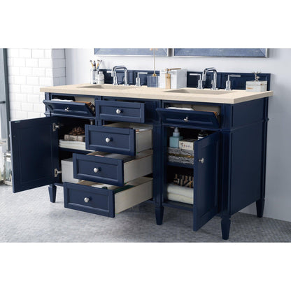 James Martin Vanities Brittany 60" Victory Blue Double Vanity With 3cm Eternal Marfil Quartz Top