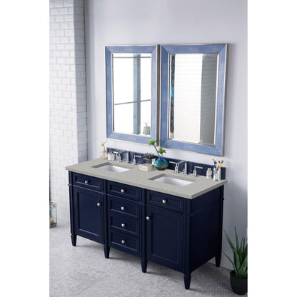 James Martin Vanities Brittany 60" Victory Blue Double Vanity With 3cm Eternal Serena Quartz Top