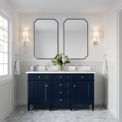 James Martin Vanities Brittany 60" Victory Blue Double Vanity With Single Hole 3 cm White Zeus Quartz Top & Backsplash