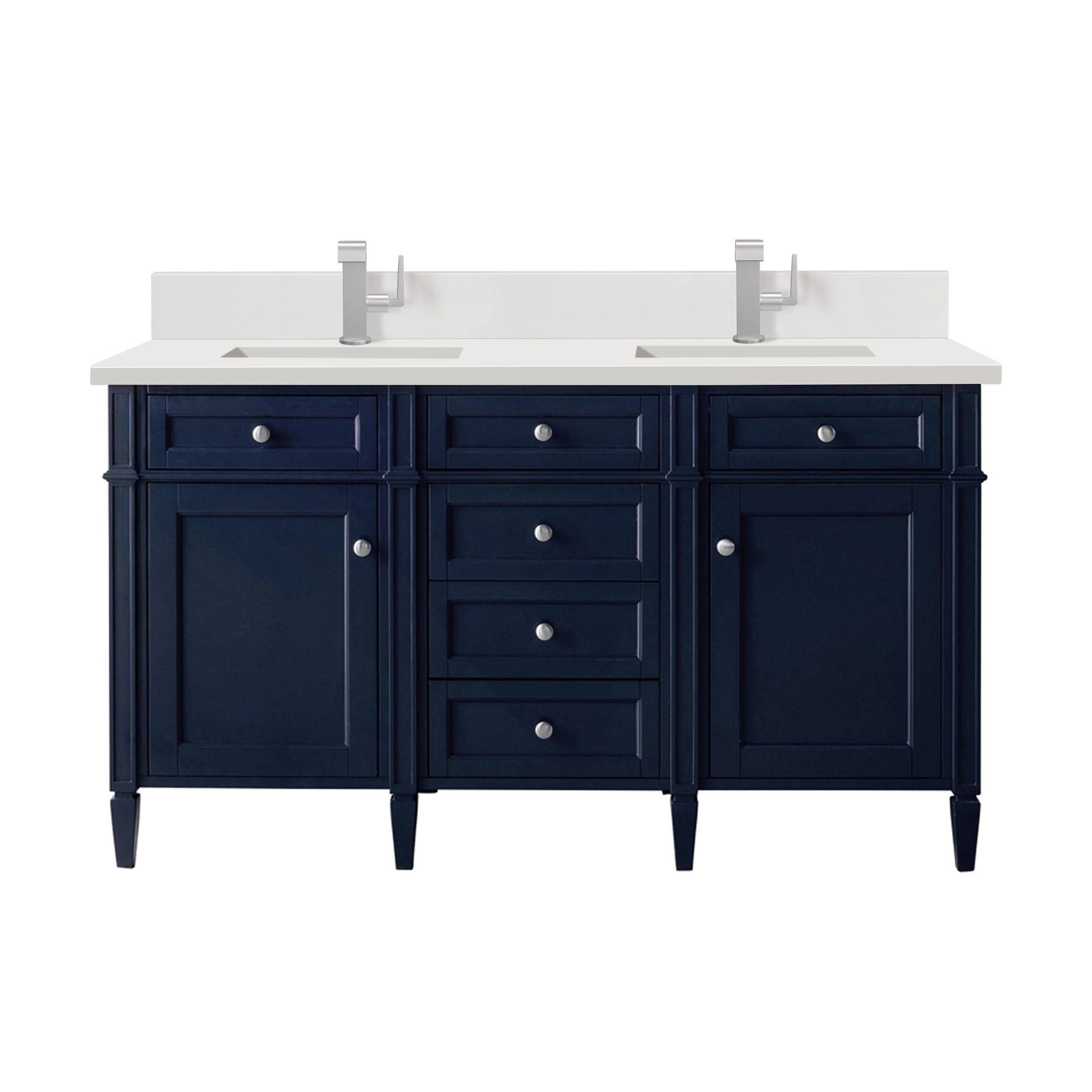 James Martin Vanities Brittany 60" Victory Blue Double Vanity With Single Hole 3 cm White Zeus Quartz Top & Backsplash