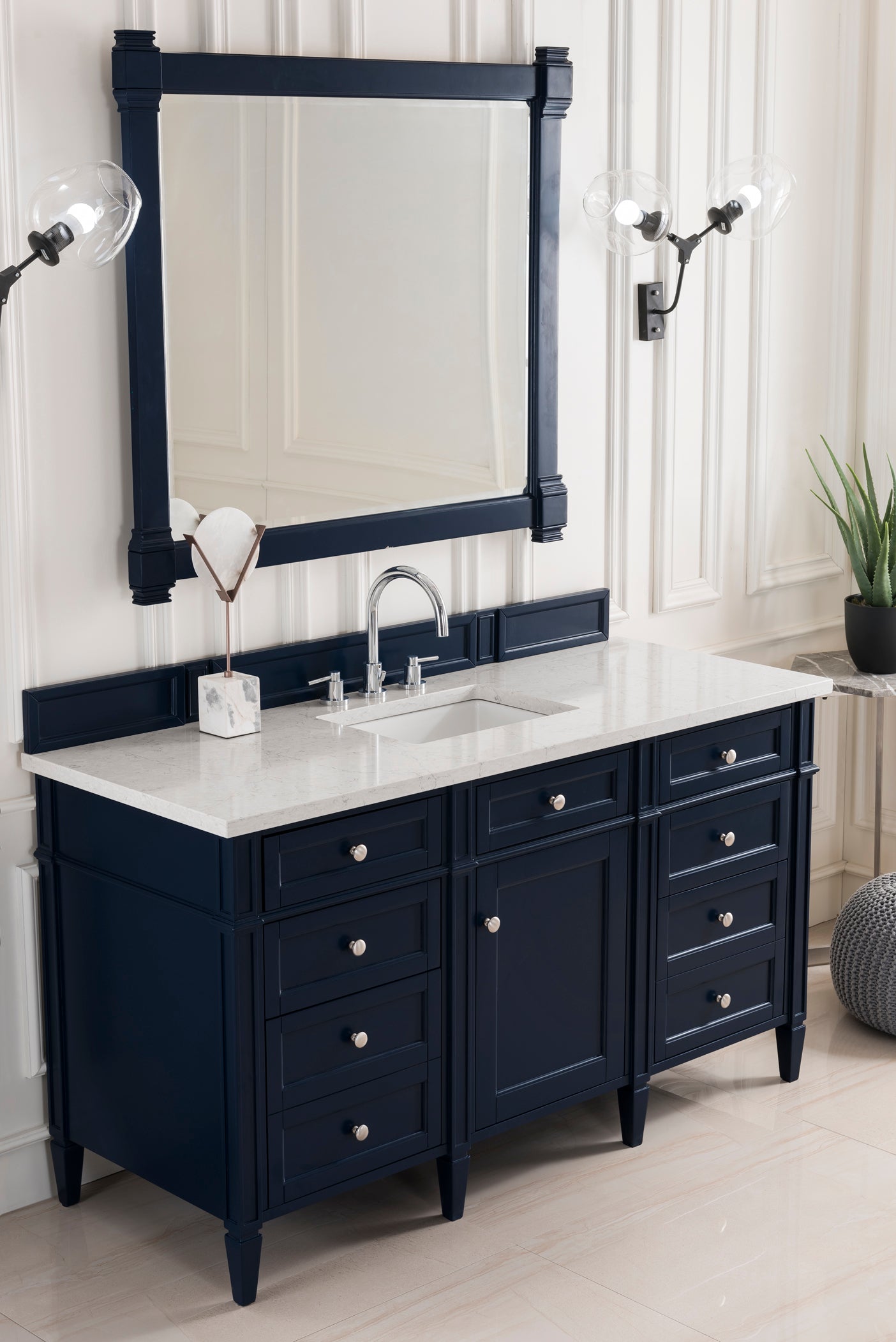 James Martin Vanities Brittany 60" Victory Blue Single Vanity With 3 cm Eternal Jasmine Pearl Silestone Top and FreePower Wireless Charger