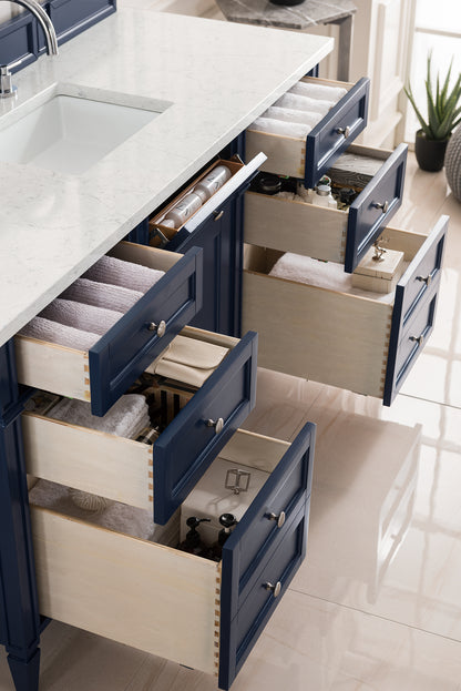 James Martin Vanities Brittany 60" Victory Blue Single Vanity With 3 cm Eternal Jasmine Pearl Silestone Top and FreePower Wireless Charger