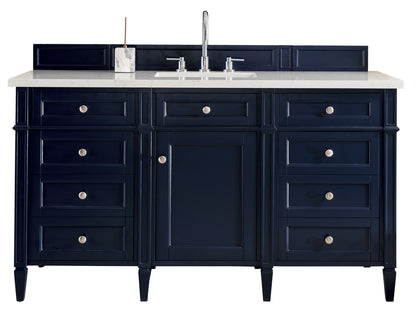 James Martin Vanities Brittany 60" Victory Blue Single Vanity With 3 cm Eternal Jasmine Pearl Silestone Top and FreePower Wireless Charger