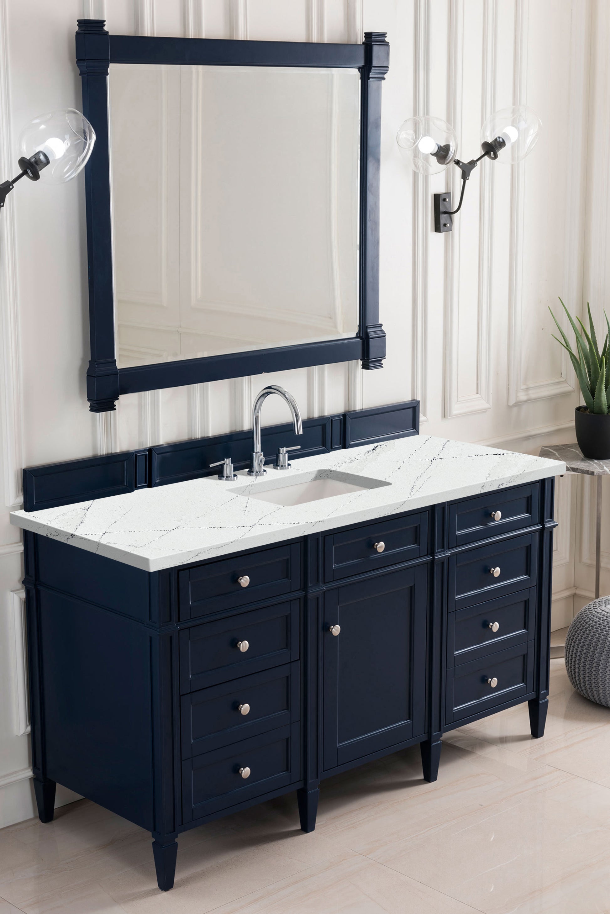 James Martin Vanities Brittany 60" Victory Blue Single Vanity With 3 cm Ethereal Noctis Silestone Top and FreePower Wireless Charger