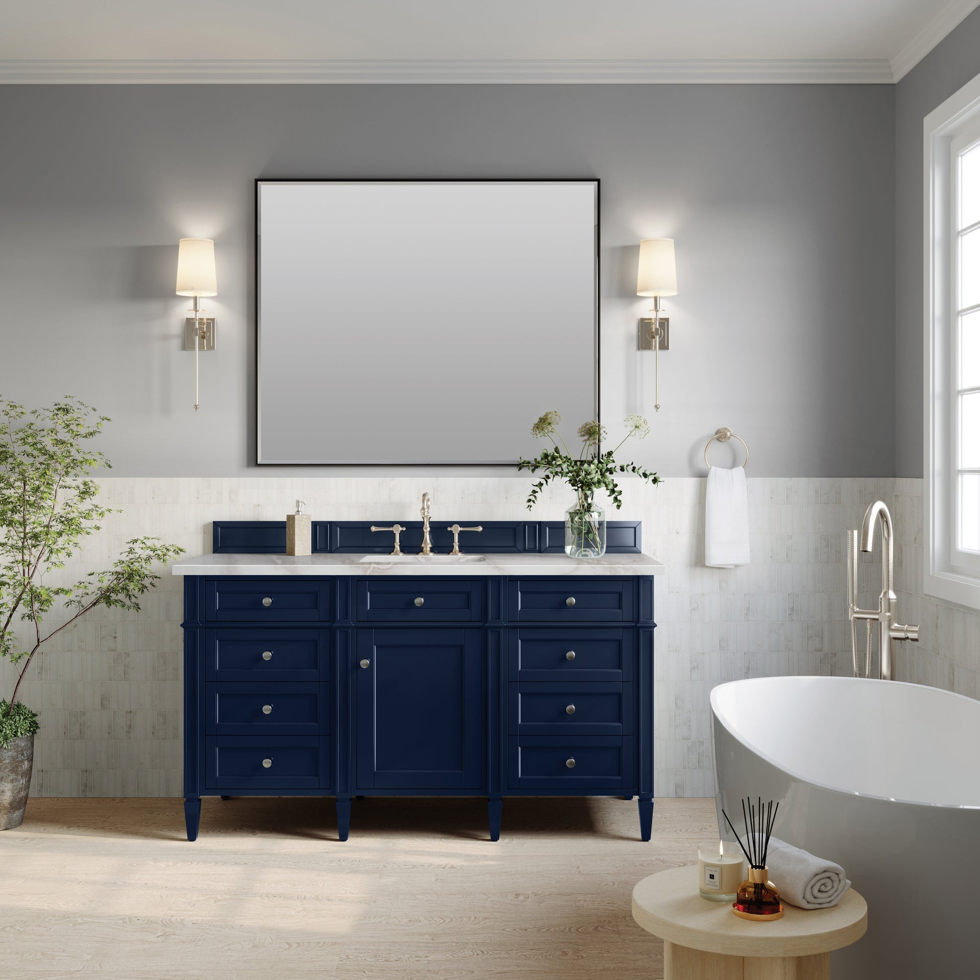 James Martin Vanities Brittany 60" Victory Blue Single Vanity With 3 cm Victorian Silver Quartz Top