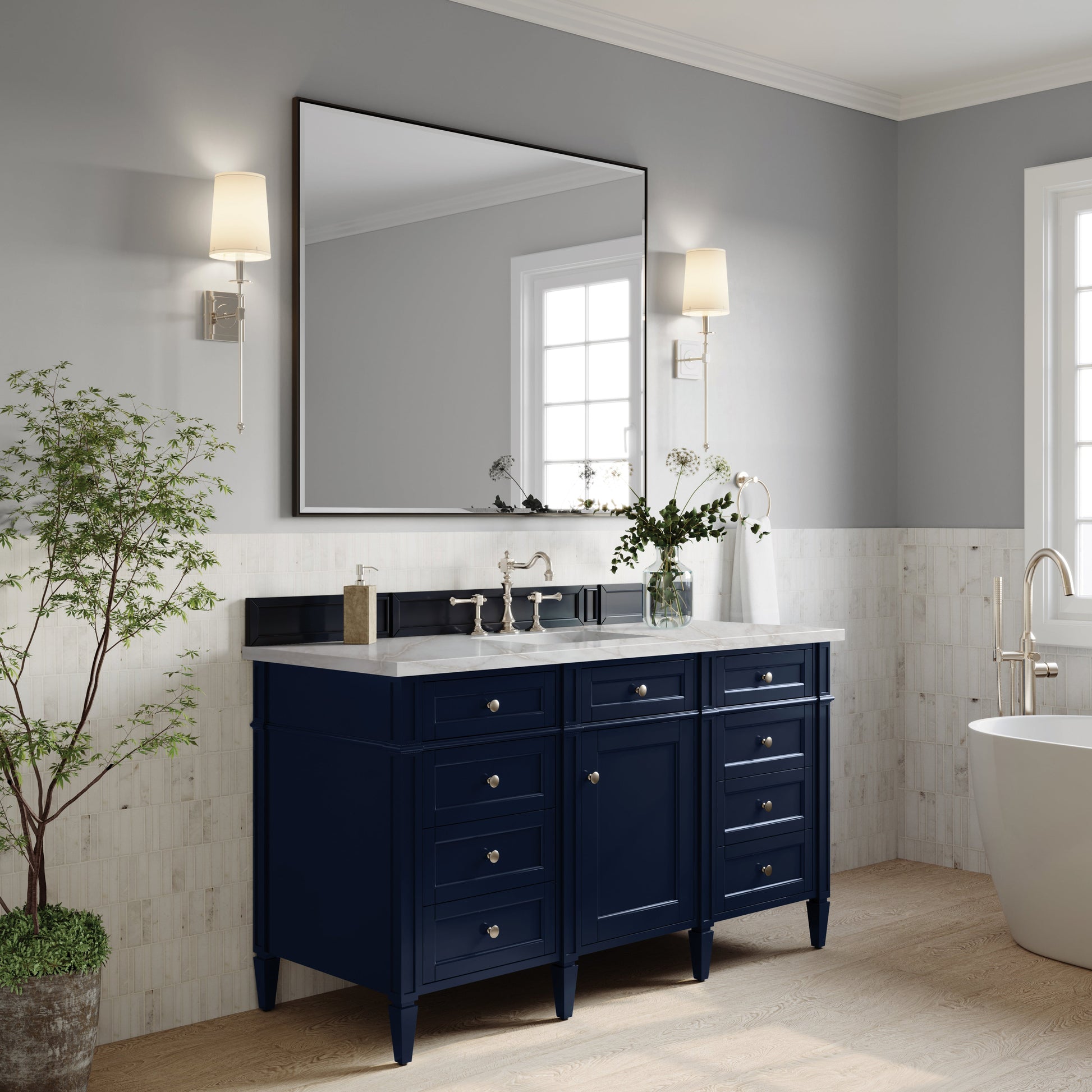 James Martin Vanities Brittany 60" Victory Blue Single Vanity With 3 cm Victorian Silver Quartz Top