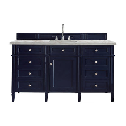 James Martin Vanities Brittany 60" Victory Blue Single Vanity With 3 cm Victorian Silver Quartz Top