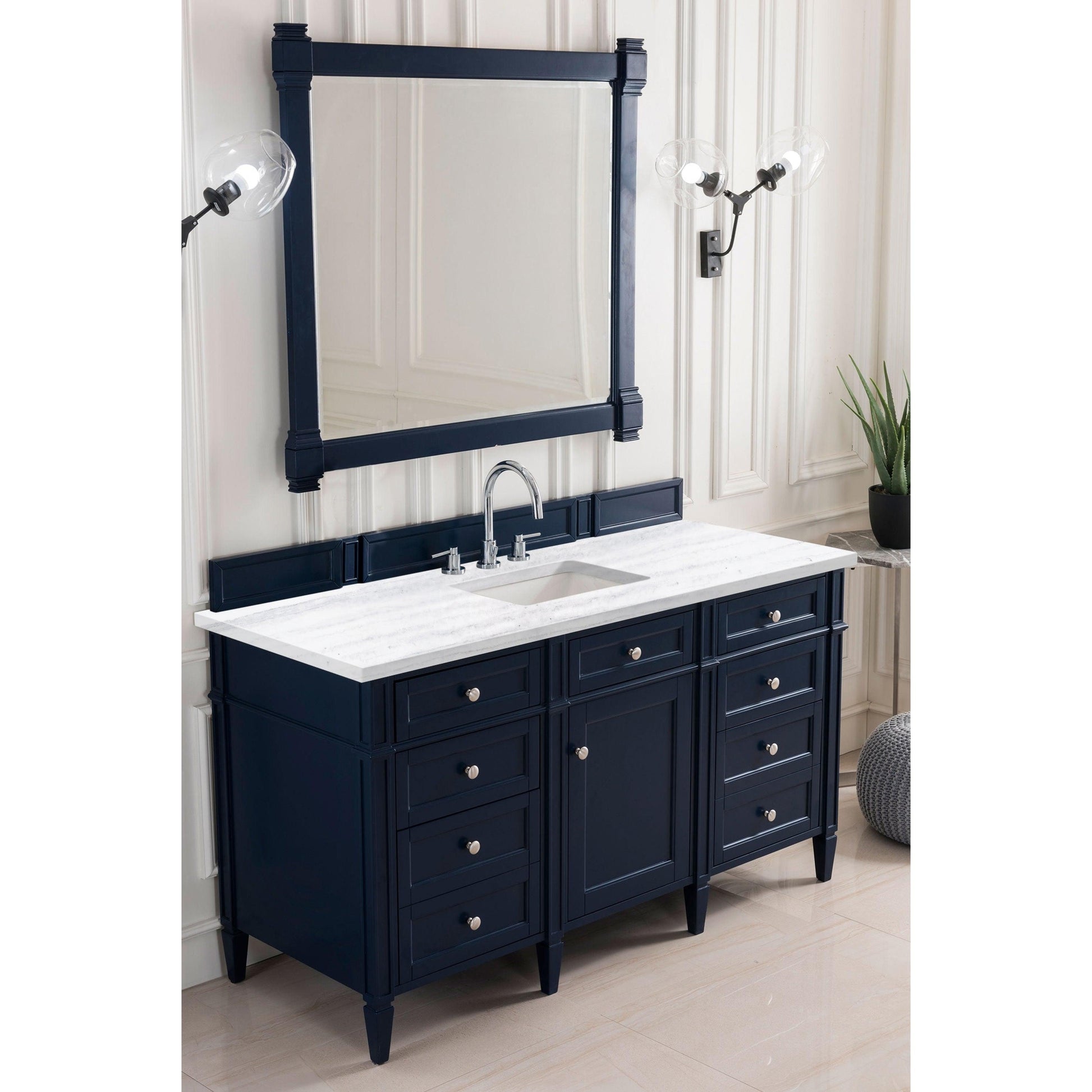 James Martin Vanities Brittany 60" Victory Blue Single Vanity With 3cm Arctic Fall Solid Surface Top