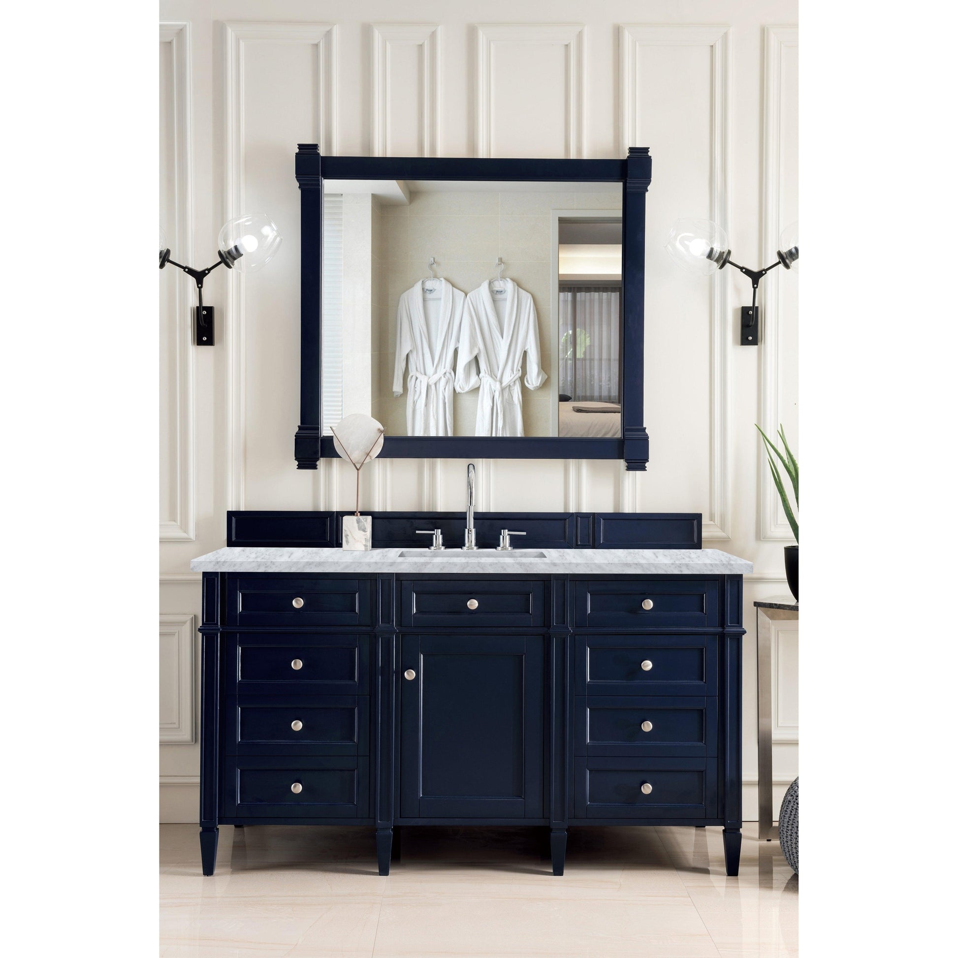 James Martin Vanities Brittany 60" Victory Blue Single Vanity With 3cm Carrara Marble Top