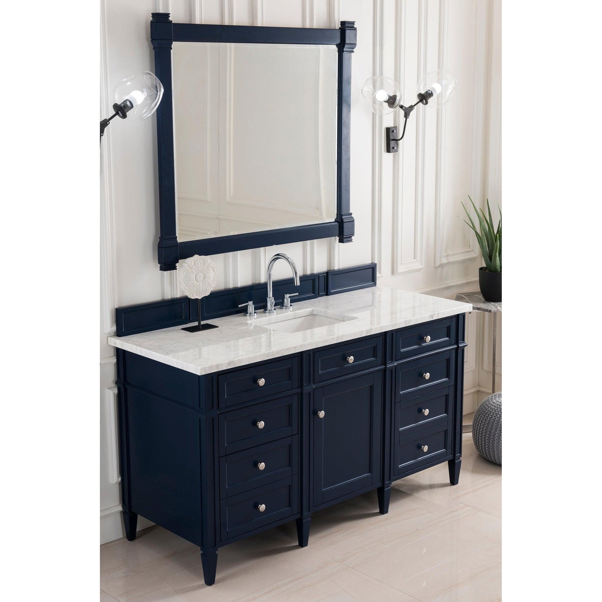 James Martin Vanities Brittany 60" Victory Blue Single Vanity With 3cm Carrara Marble Top