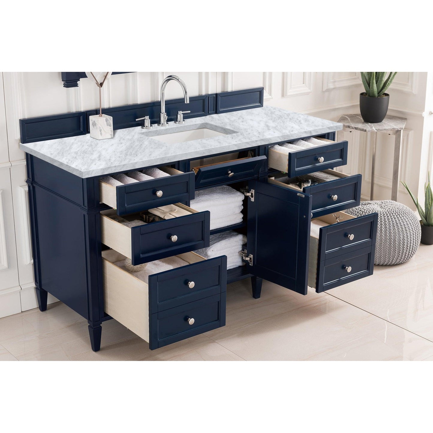 James Martin Vanities Brittany 60" Victory Blue Single Vanity With 3cm Carrara Marble Top