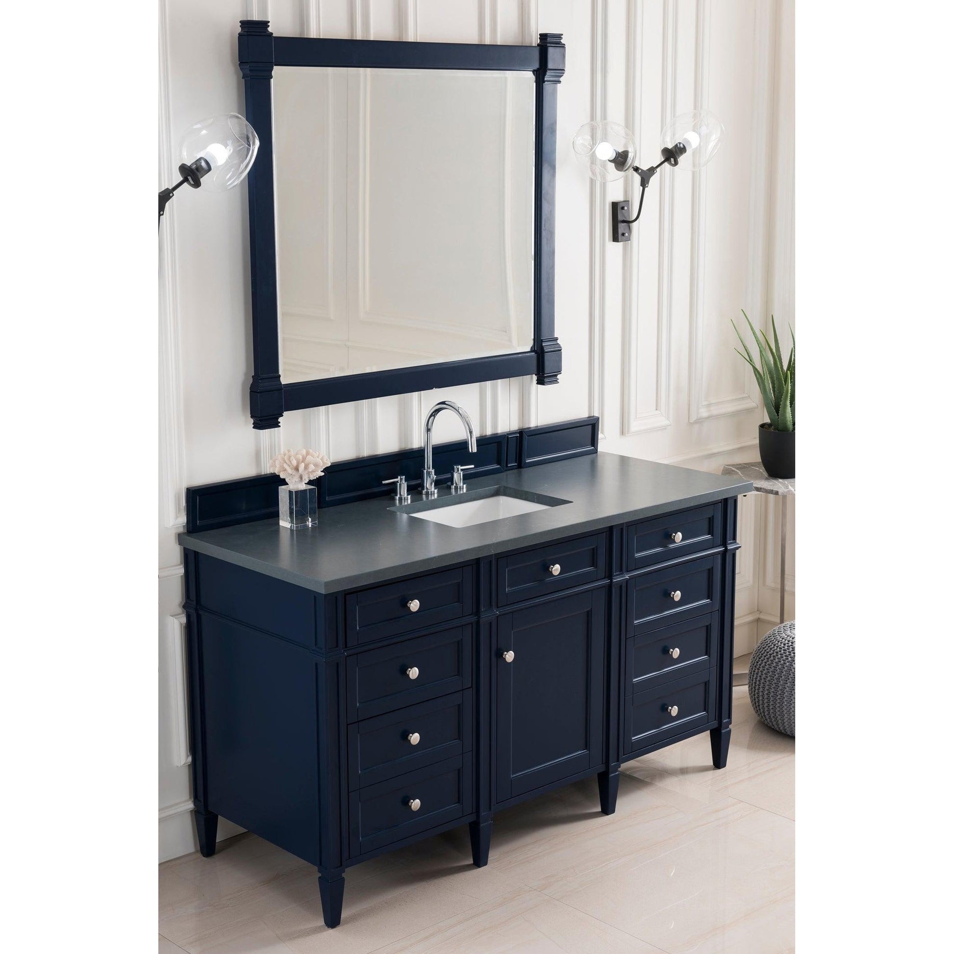 James Martin Vanities Brittany 60" Victory Blue Single Vanity With 3cm Charcoal Soapstone Quartz Top