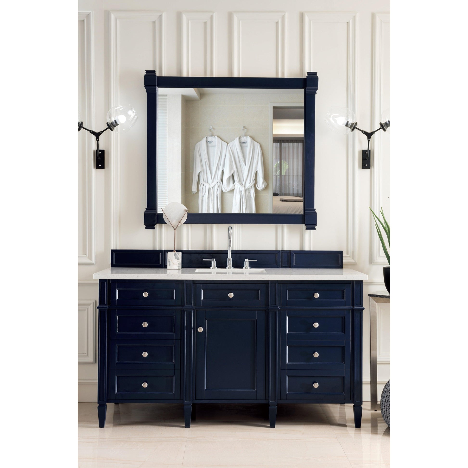 James Martin Vanities Brittany 60" Victory Blue Single Vanity With 3cm Eternal Jasmine Pearl Quartz Top