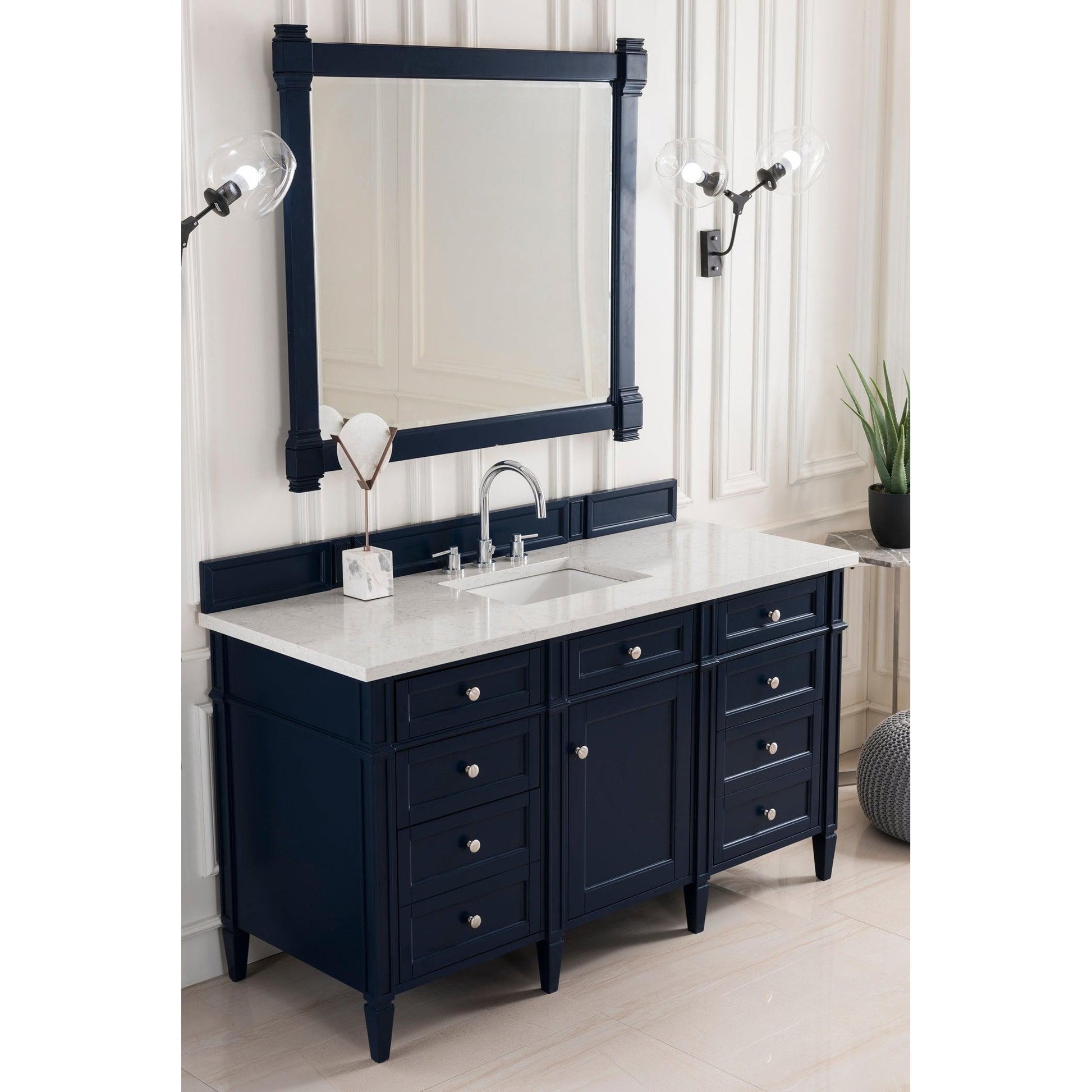 James Martin Vanities Brittany 60" Victory Blue Single Vanity With 3cm Eternal Jasmine Pearl Quartz Top