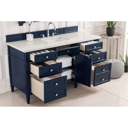 James Martin Vanities Brittany 60" Victory Blue Single Vanity With 3cm Eternal Jasmine Pearl Quartz Top