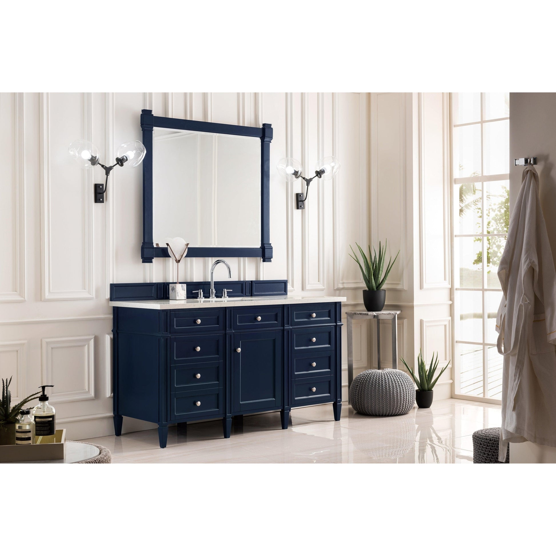 James Martin Vanities Brittany 60" Victory Blue Single Vanity With 3cm Eternal Jasmine Pearl Quartz Top