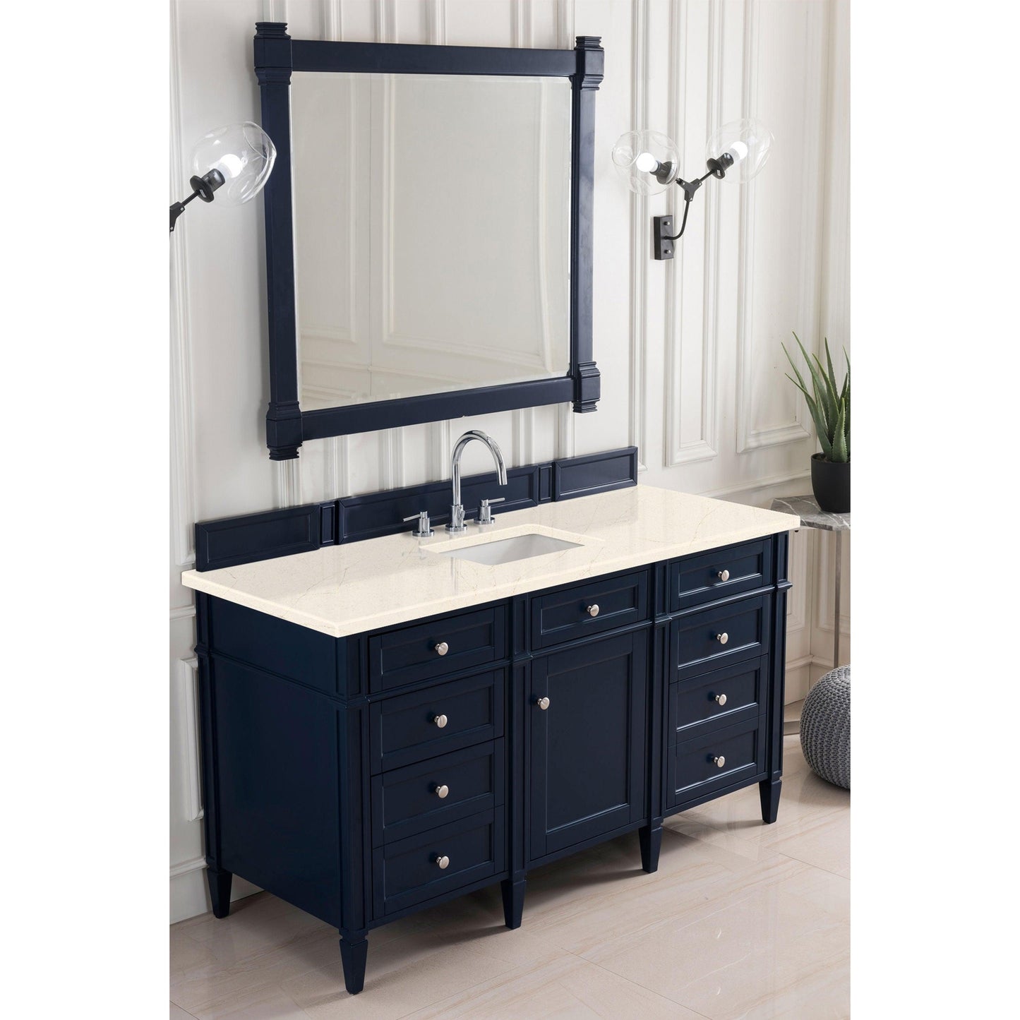 James Martin Vanities Brittany 60" Victory Blue Single Vanity With 3cm Eternal Marfil Quartz Top