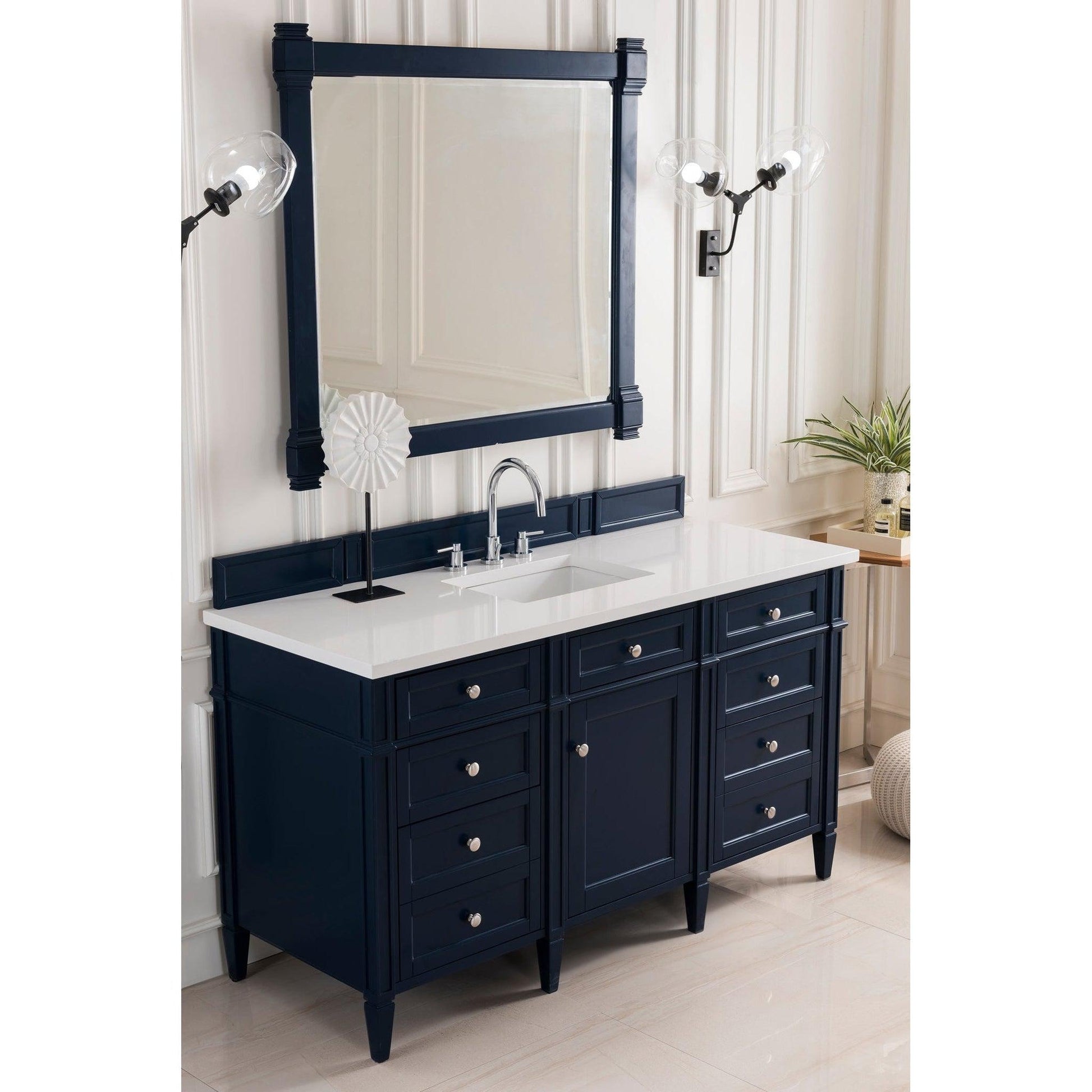 James Martin Vanities Brittany 60" Victory Blue Single Vanity With 3cm White Zeus Quartz Top