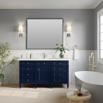 James Martin Vanities Brittany 60" Victory Blue Single Vanity With Single Hole 3 cm White Zeus Quartz Top & Backsplash