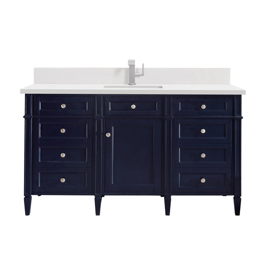 James Martin Vanities Brittany 60" Victory Blue Single Vanity With Single Hole 3 cm White Zeus Quartz Top & Backsplash