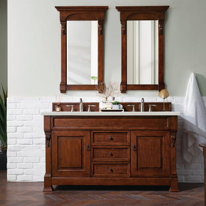 James Martin Vanities Brittany 60" Warm Cherry Double Vanity With 3 cm Lime Delight Quartz Top