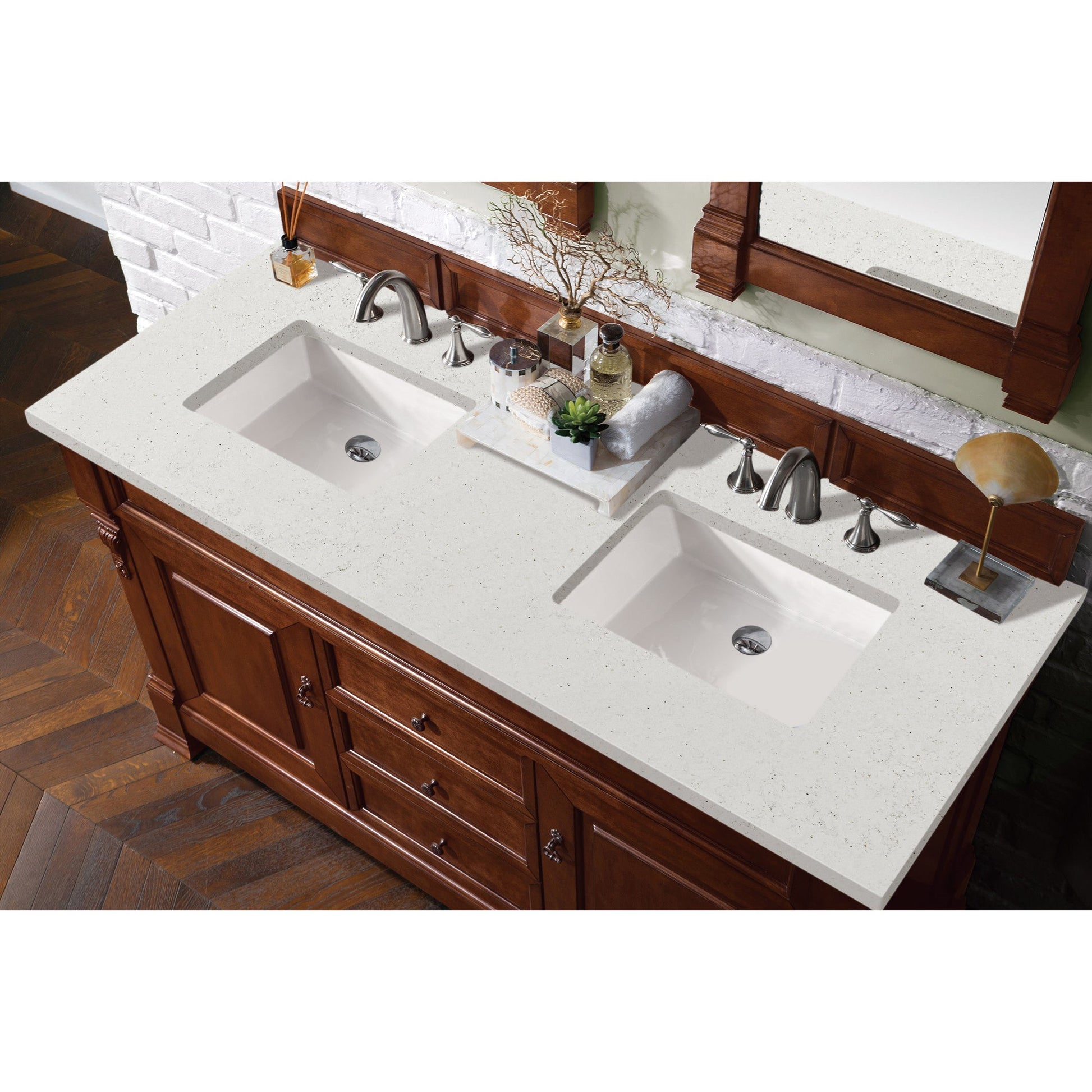 James Martin Vanities Brittany 60" Warm Cherry Double Vanity With 3 cm Lime Delight Quartz Top