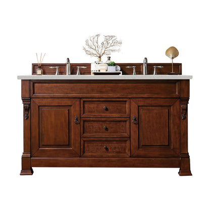 James Martin Vanities Brittany 60" Warm Cherry Double Vanity With 3 cm Lime Delight Quartz Top