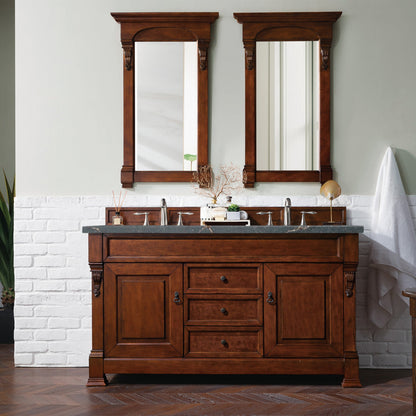 James Martin Vanities Brittany 60" Warm Cherry Double Vanity With 3 cm Parisien Bleu Quartz Top