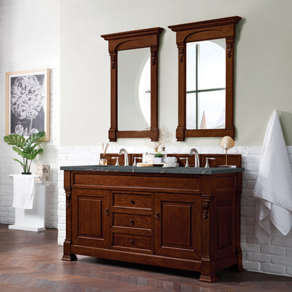 James Martin Vanities Brittany 60" Warm Cherry Double Vanity With 3 cm Parisien Bleu Quartz Top