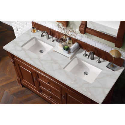 James Martin Vanities Brittany 60" Warm Cherry Double Vanity With 3 cm Victorian Silver Quartz Top