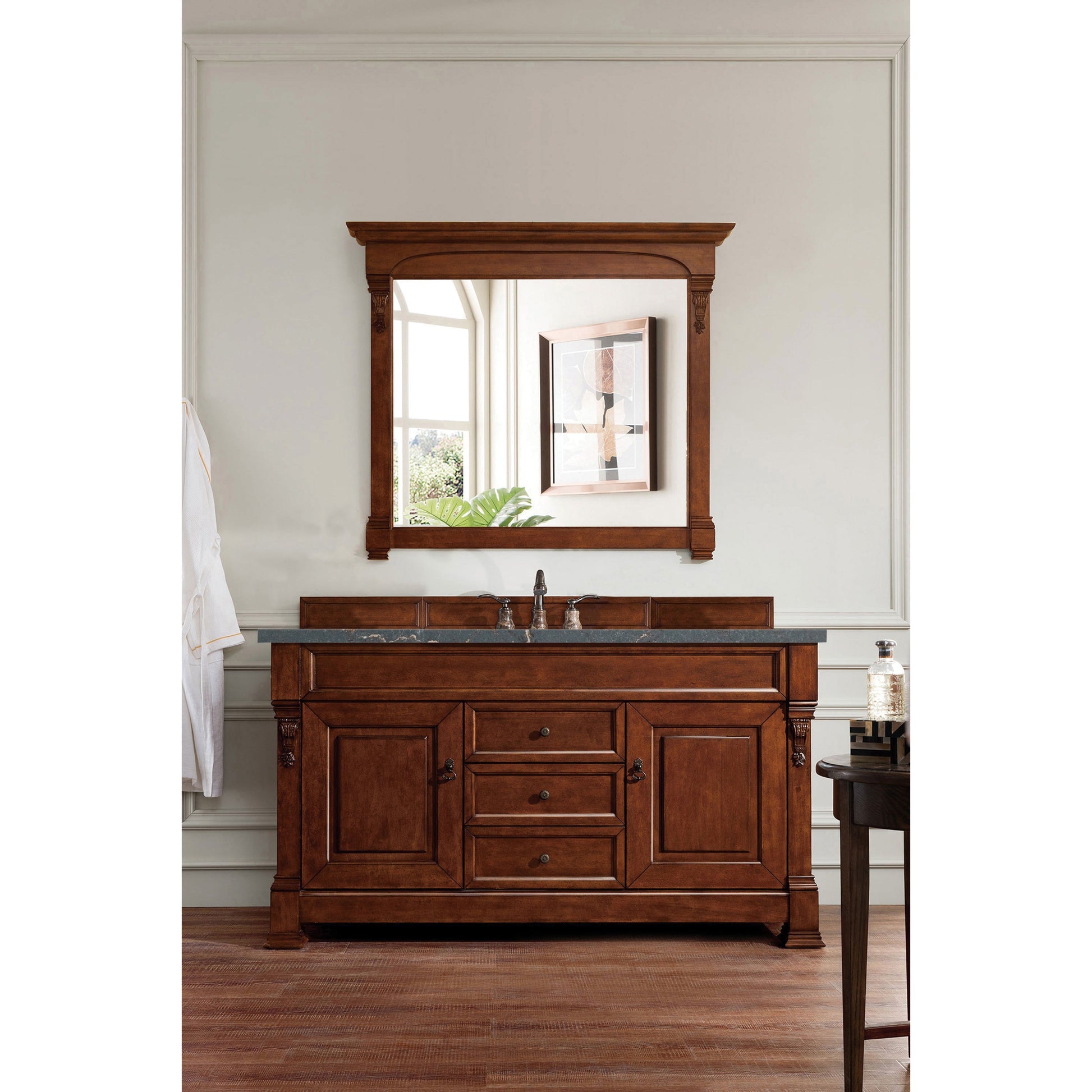 James Martin Vanities Brittany 60" Warm Cherry Single Vanity With 3 cm Parisien Bleu Quartz Top