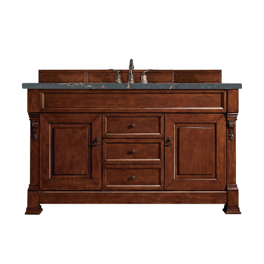 James Martin Vanities Brittany 60" Warm Cherry Single Vanity With 3 cm Parisien Bleu Quartz Top