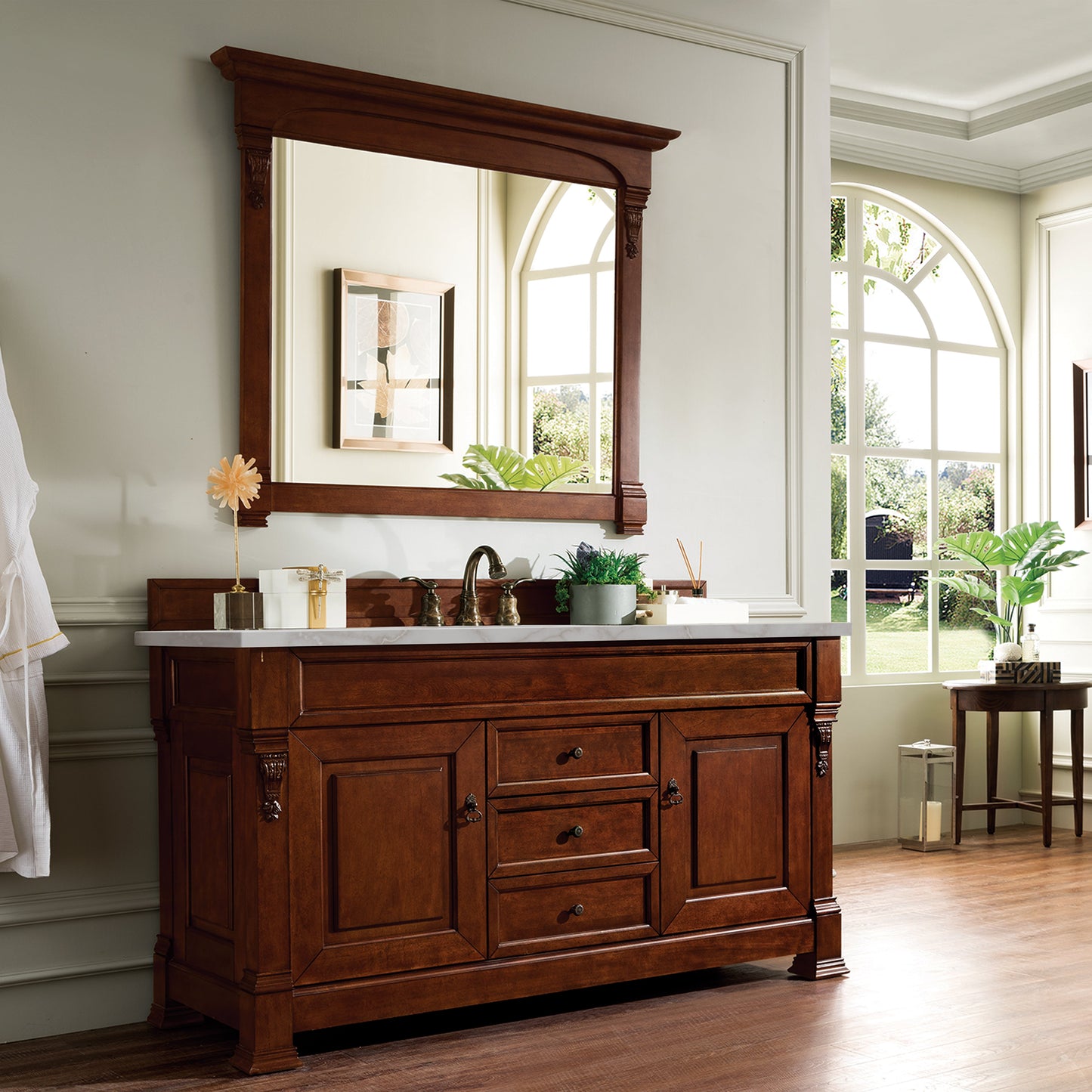 James Martin Vanities Brittany 60" Warm Cherry Single Vanity With 3 cm Victorian Silver Quartz Top