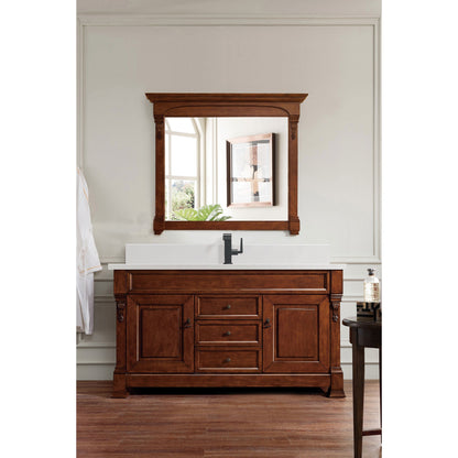 James Martin Vanities Brittany 60" Warm Cherry Single Vanity With Single Hole 3 cm White Zeus Quartz Top & Backsplash