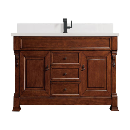 James Martin Vanities Brittany 60" Warm Cherry Single Vanity With Single Hole 3 cm White Zeus Quartz Top & Backsplash