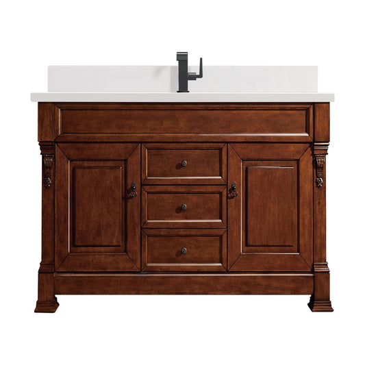 James Martin Vanities Brittany 60" Warm Cherry Single Vanity With Single Hole 3 cm White Zeus Quartz Top & Backsplash