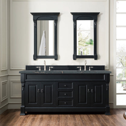 James Martin Vanities Brittany 72" Antique Black Double Vanity With 3 cm Parisien Bleu Quartz Top