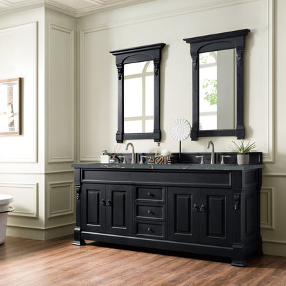 James Martin Vanities Brittany 72" Antique Black Double Vanity With 3 cm Parisien Bleu Quartz Top